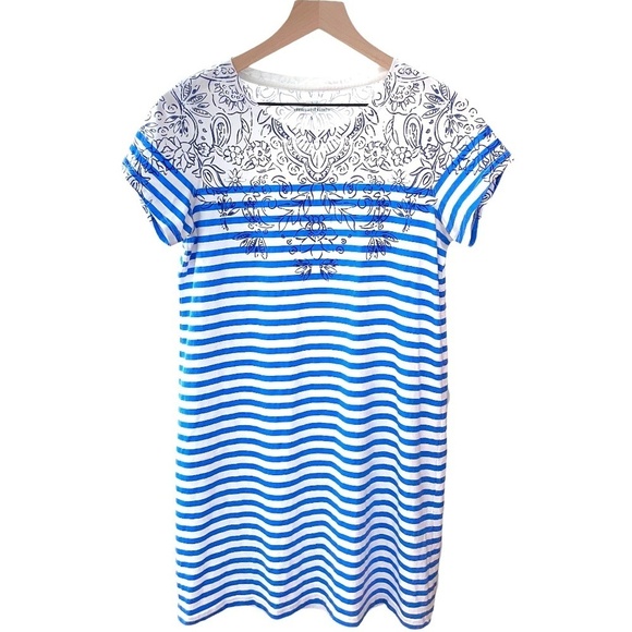 VINEYARD VINES Striped Short Sleeve Shirt Mini Dress Shift Coastal Blue White - Picture 1 of 8